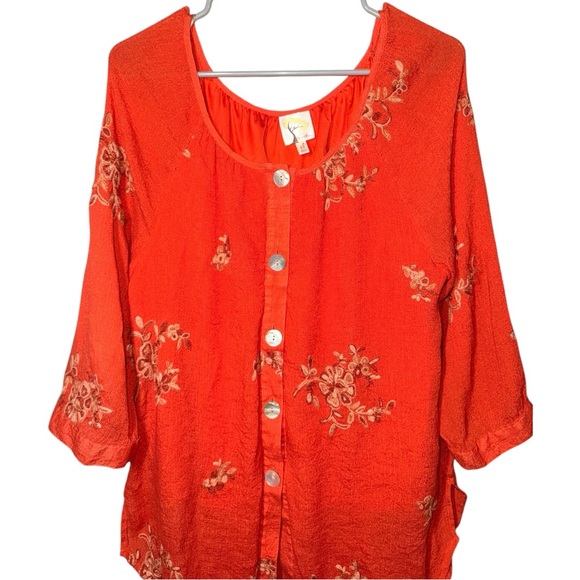 Fig and Flower Anthropologie Embroidered Boho Peasant Blouse Tie Front Size XL - Picture 5 of 5